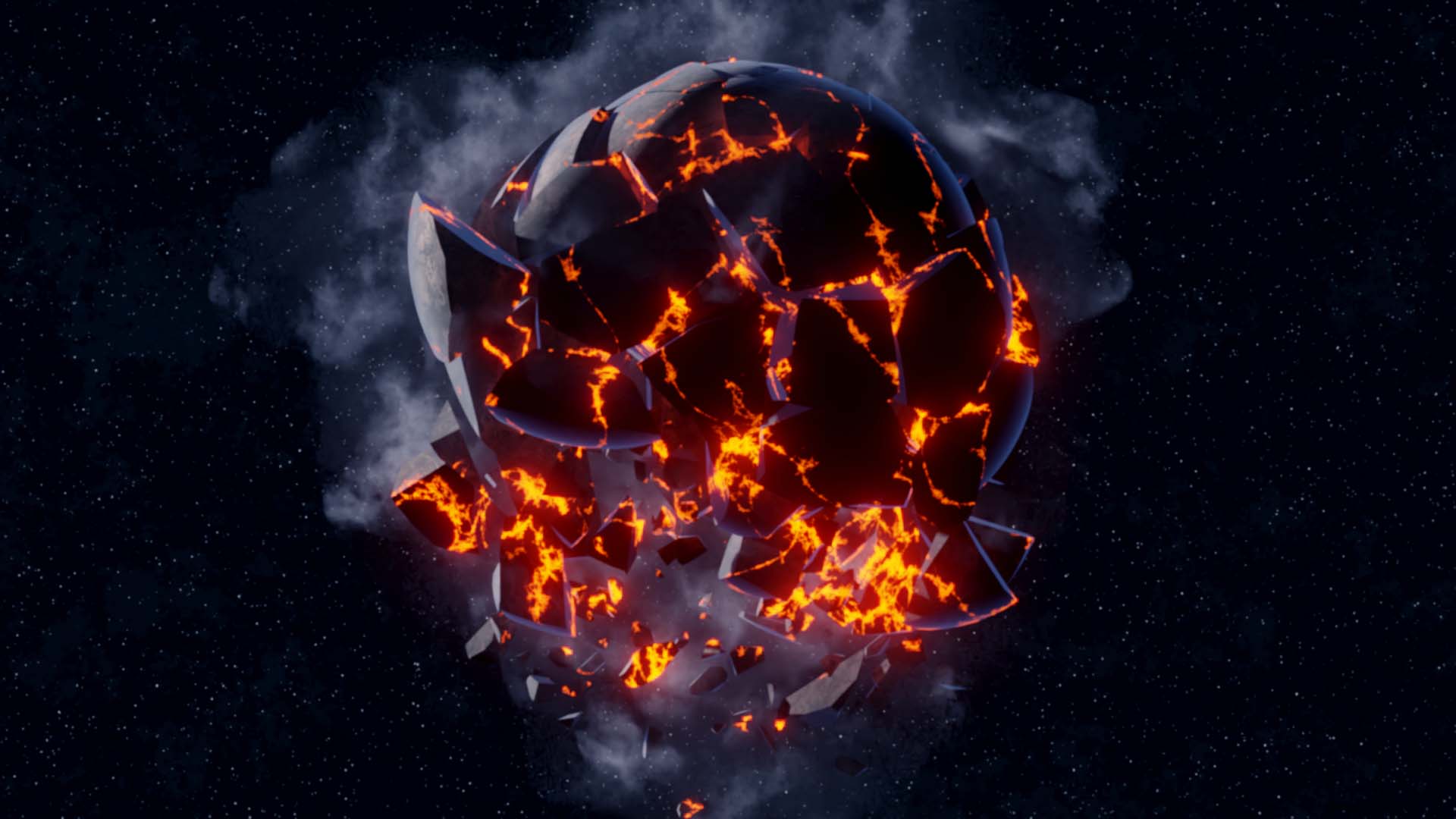 exploding planet space sci fi lava smoke